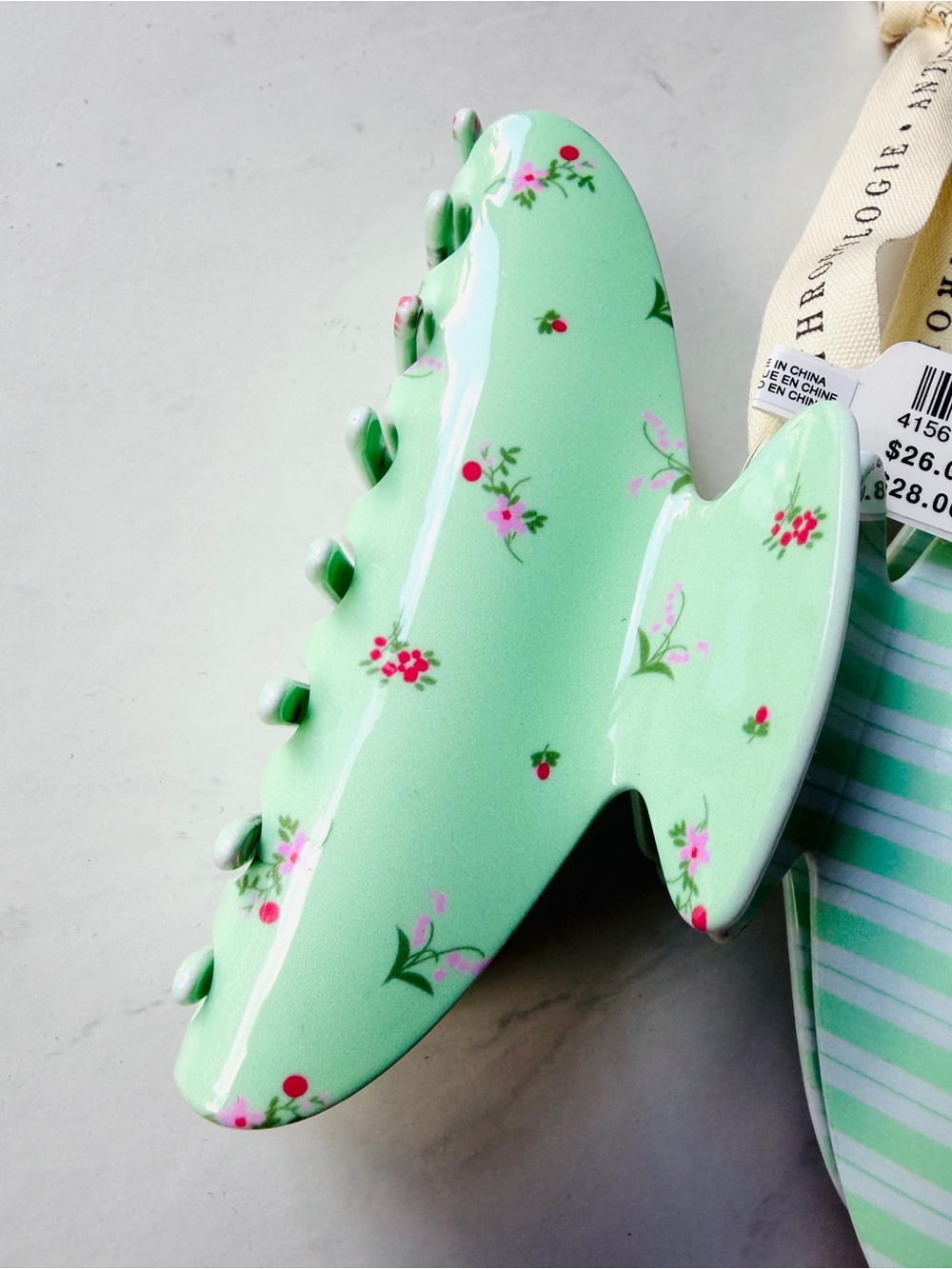 NWT Anthropologie Motif Claw Clips, Mint Green Floral, Set of 2 - Picture 3 of 4